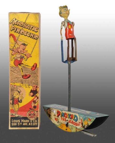 Appraisal: Tin Marx Pinocchio Acrobat Wind-Up Toy Description American Working Marked