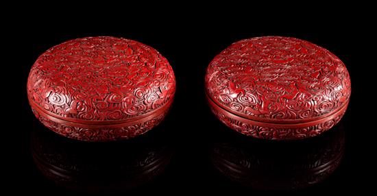 Appraisal: Sale Lot A Pair of Cinnabar Lacquer Covered Boxes each