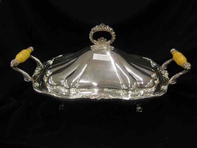 Appraisal: Silverplate Covered Vegetable Server footed divided '' x '' a