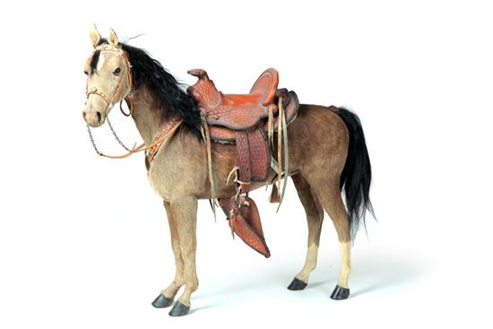 Appraisal: MINIATURE HORSE WITH SADDLE American late th century Hide covering