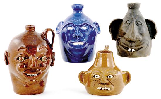 Appraisal: Collection of face jugs th century DEVIL JUG by Matt