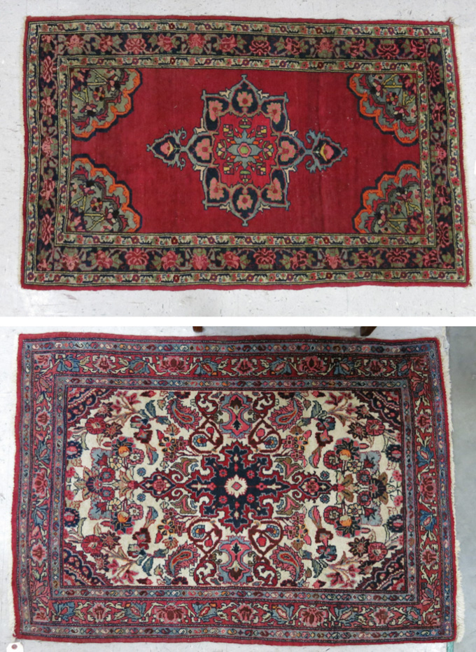 Appraisal: TWO SEMI-ANTIQUE PERSIAN MATS both hand knotted sizes ' x