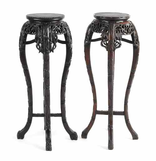 Appraisal: Pair of Chinese hardwood stands with marble tops late th