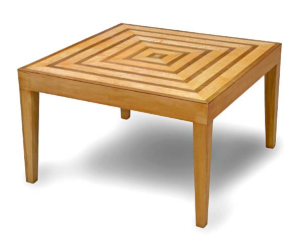 Appraisal: An American marquetry coffee table circa The square top with