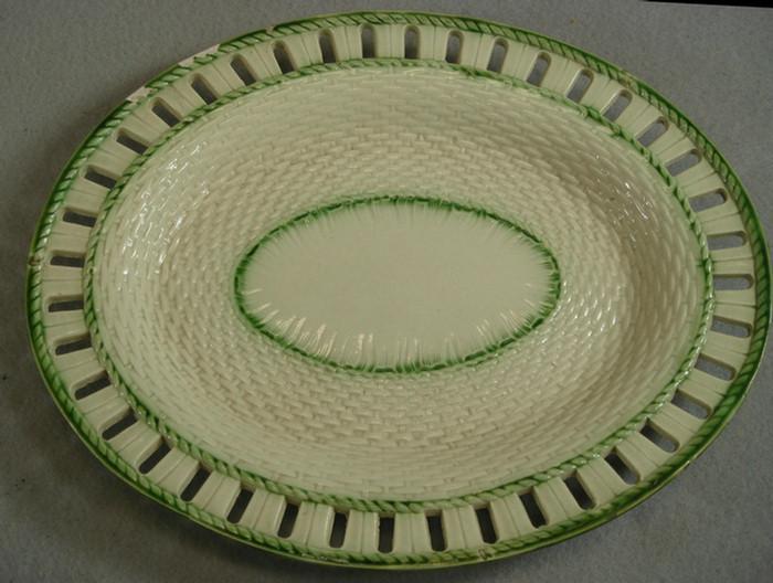 Appraisal: Leeds pearlware green featheredge reticulated basket with simulated reed wrapping