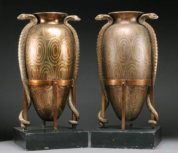 Appraisal: A pair of Art Deco style parcel gilt wood and