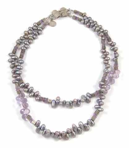 Appraisal: PEARL AND STERLING SILVER NECKLACE double strand and strung with