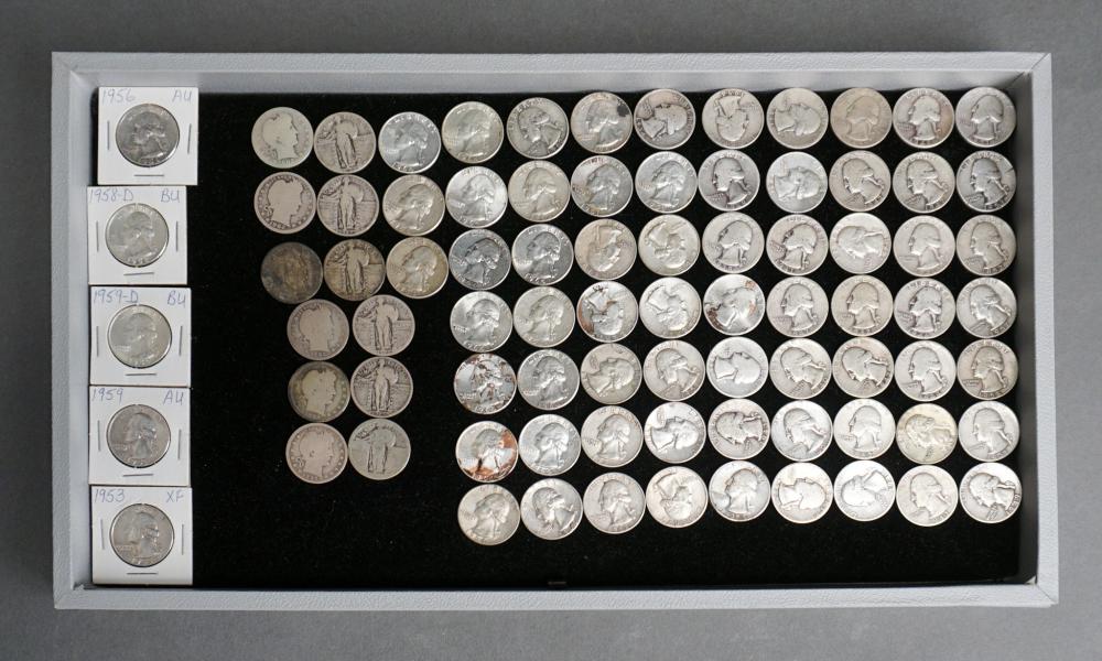 Appraisal: SEVENTY-ONE WASHINGTON SILVER QUARTERS SIX STANDING LIBERTY AND SIX BARBER