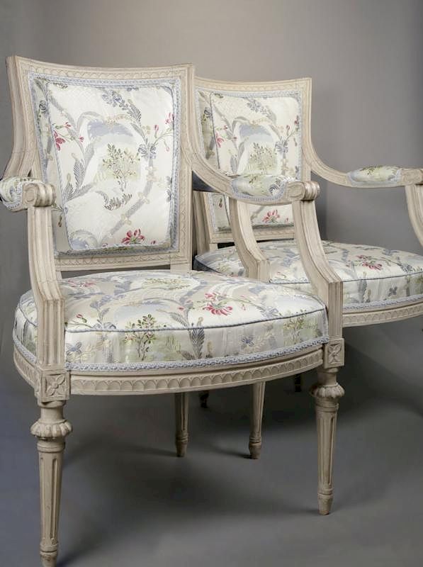 Appraisal: Pair of Louis XVI Grey Painted Fauteuils ca Each with