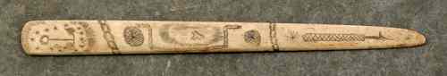 Appraisal: Sailor's scrimshaw letter opener ca decorated with harpoon whale tail