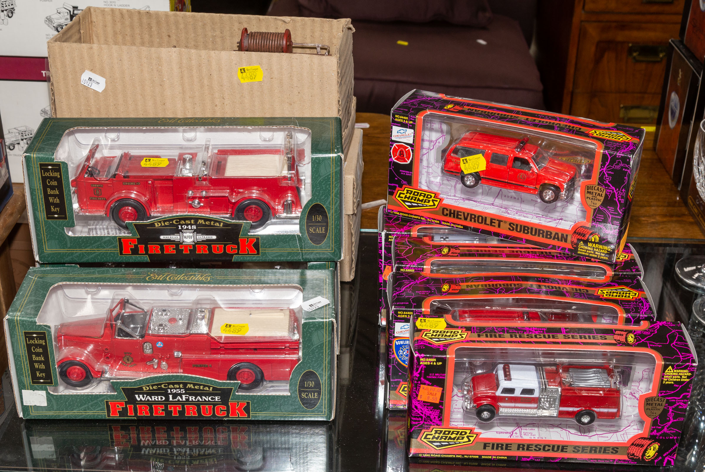 Appraisal: ASSORTED DIECAST FIRE TRUCKS VEHICLES Most new in box