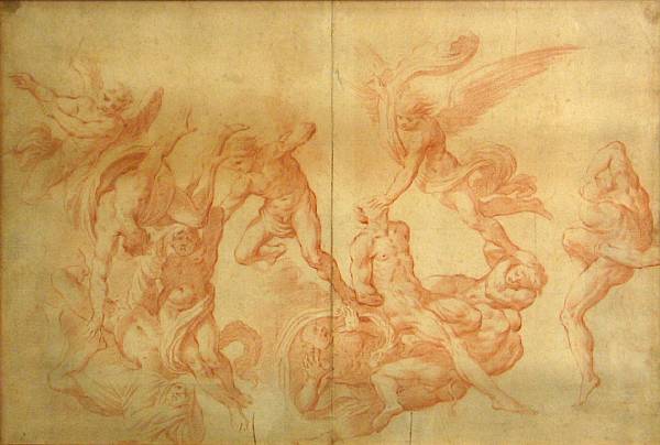 Appraisal: Italian School th Century Angels driving out the damned and