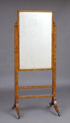 Appraisal: GEORGE III-STYLE INLAID SATINWOOD CHEVAL MIRROR The rectangular swing plate