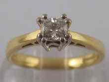 Appraisal: A yellow metal tests carat gold Princess cut diamond solitaire