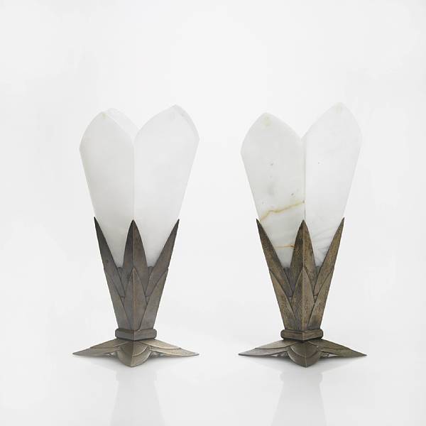 Appraisal: A pair of Albert Cheuret silvered-bronze and alabaster table lamps