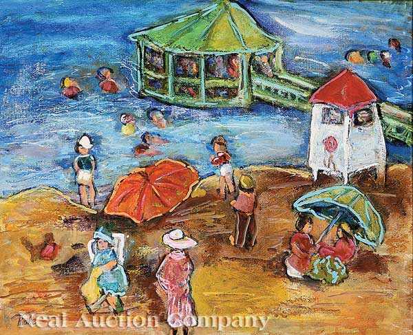 Appraisal: American School th c Somers Point Beach oil on canvas