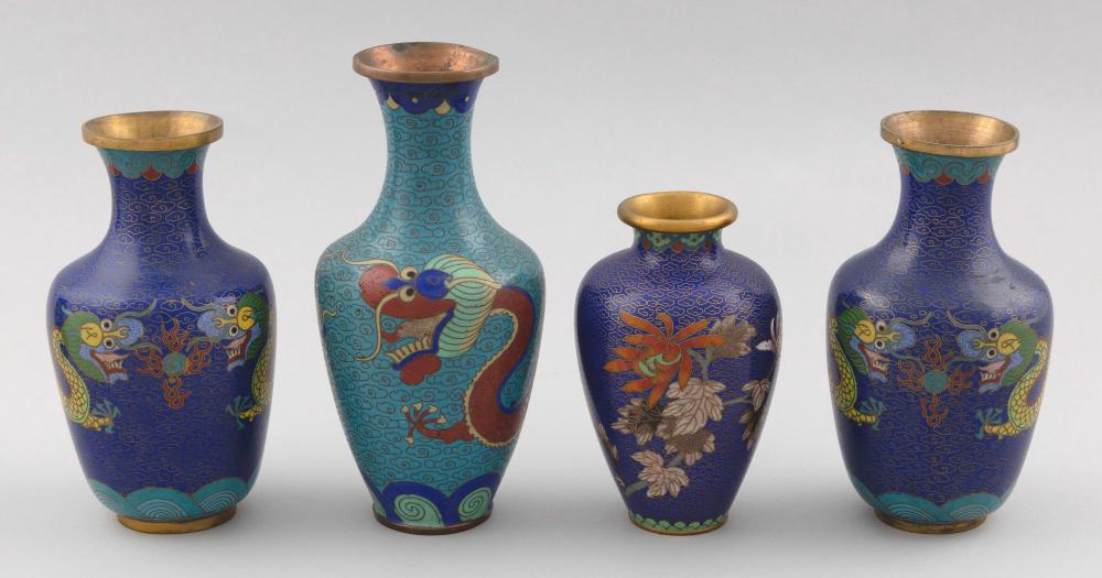 Appraisal: FOUR CHINESE CLOISONN ENAMEL VASES LATE TH CENTURYFOUR CHINESE CLOISONN