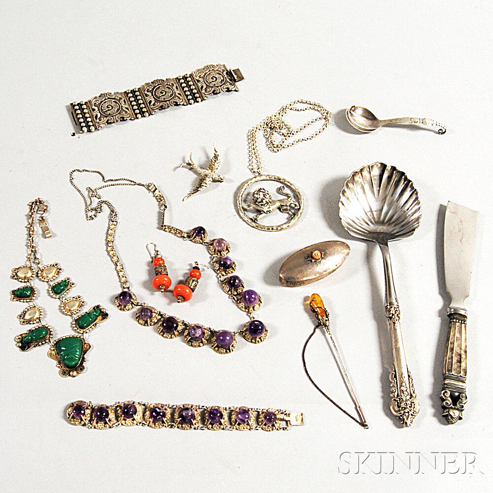 Appraisal: Small Group of Silver Flatware and Jewelry including a Georg