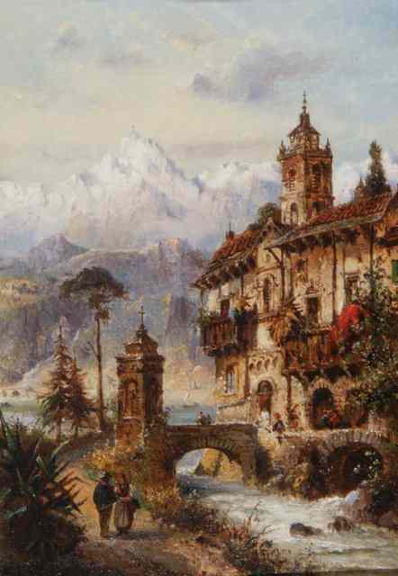 Appraisal: FELICE AUGUSTE REZIA act - Townscape near Verona with the