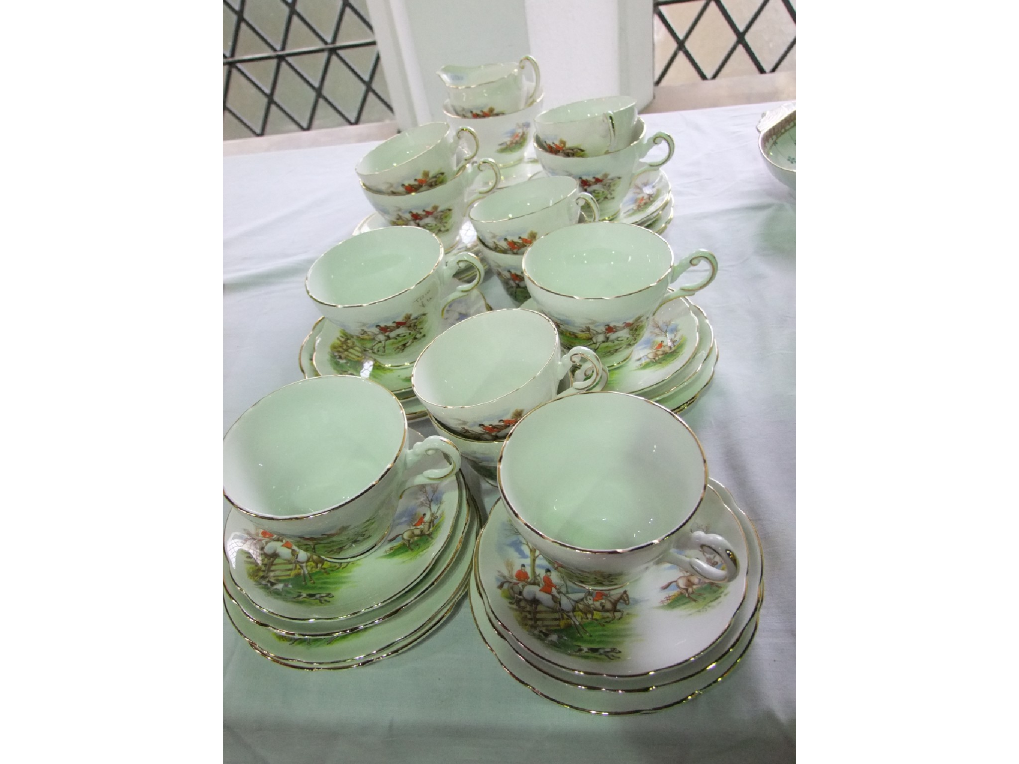 Appraisal: A quantity of Regency China tea wares with hunting scene