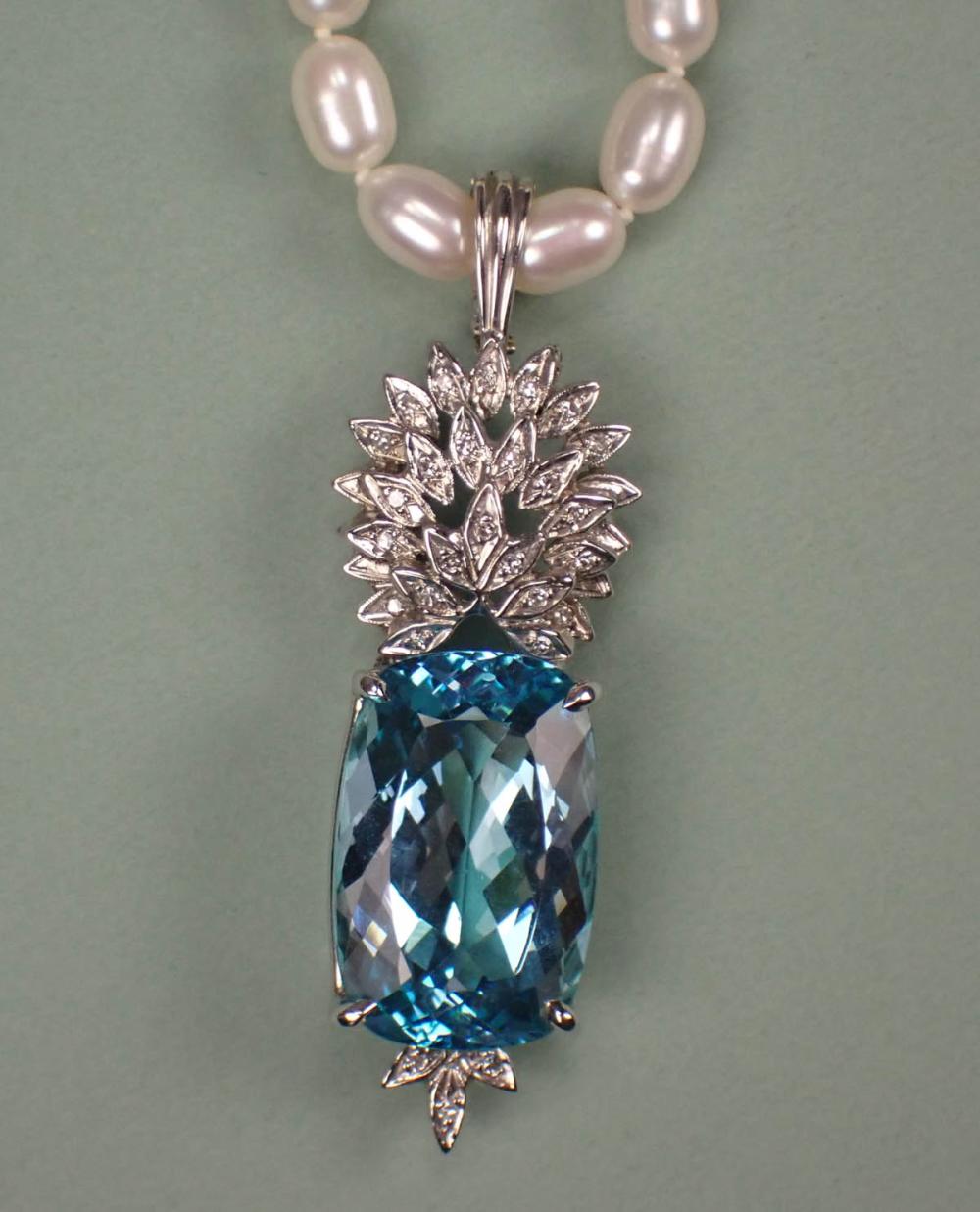 Appraisal: BLUE TOPAZ ENHANCER PENDANT WITH PEARL NECKLACE k white gold