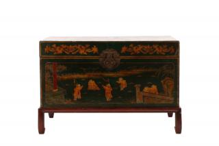 Appraisal: Lacquered Chinoiserie Chest on Stand Chinese mid to late th