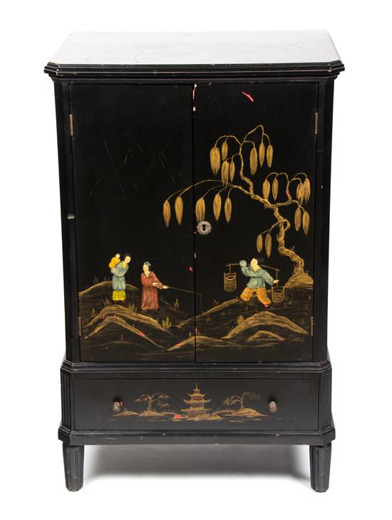 Appraisal: Sale Lot A Chinese Export Black Lacquer Side Cabinet having