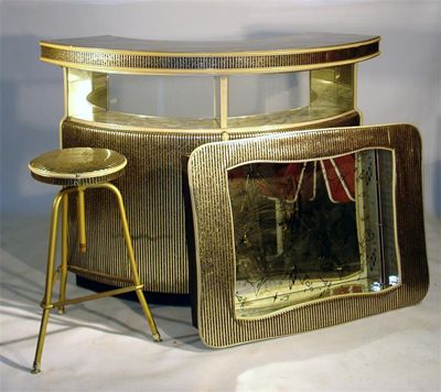 Appraisal: A s cocktail bar cabinet and stool the cabinet printed