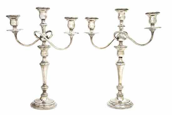 Appraisal: A Pair of American Sterling Silver Three-Light Candelabra Rogers each