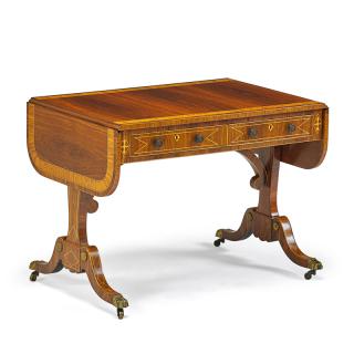 Appraisal: REGENCY STYLE MAHOGANY SOFA TABLE Two drawers with drop leaf