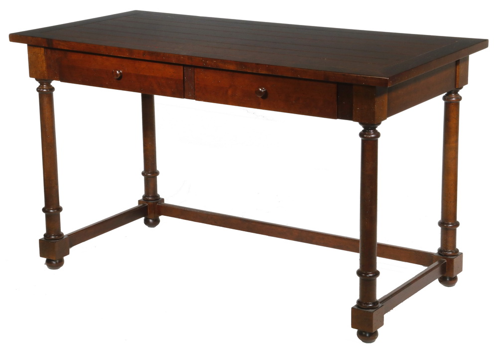 Appraisal: CONTEMPORARY COUNTRY STYLE DESK IN CHERRY Simple Two Drawer Plank