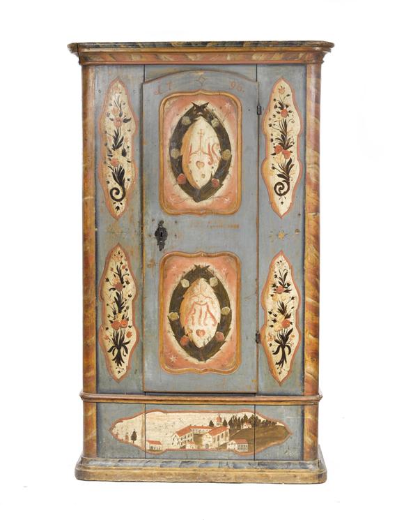 Appraisal: PAINTED CABINET Bavaria dat Painted soft wood Iron lock x