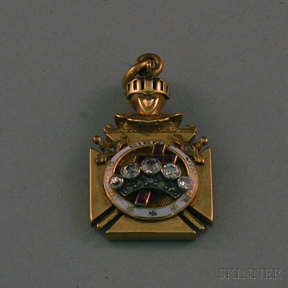 Appraisal: kt Gold Ruby Diamond and Enamel Masonic Pendant lg in