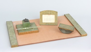 Appraisal: A Carved Hardstone Desk Set Consisting of a blotter with