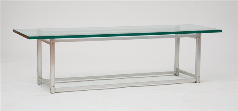 Appraisal: ALUMINUM AND GLASS LOW TABLE x x in Property of