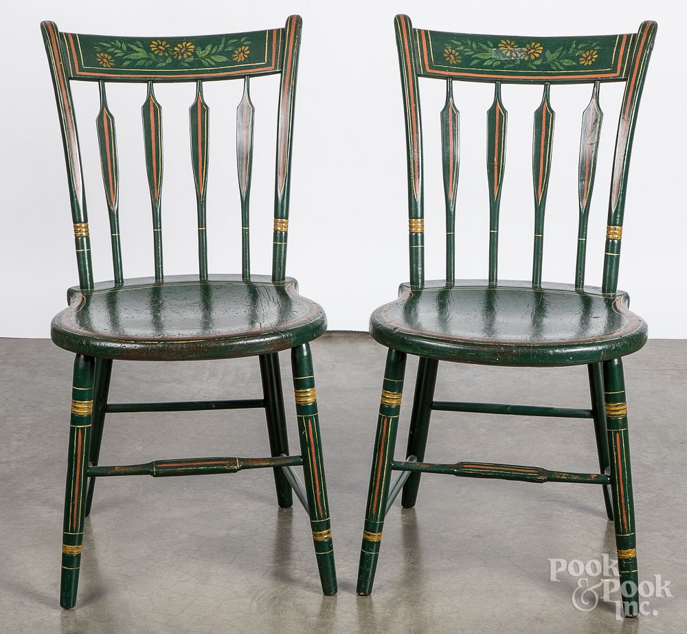 Appraisal: Pair of painted arrowback chairs th c Pair of painted