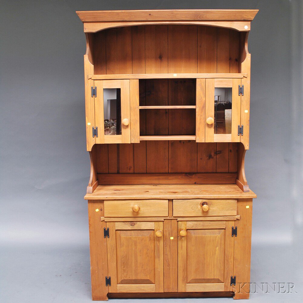 Appraisal: Pine Two-part Step-back Cupboard th century ht wd dp in