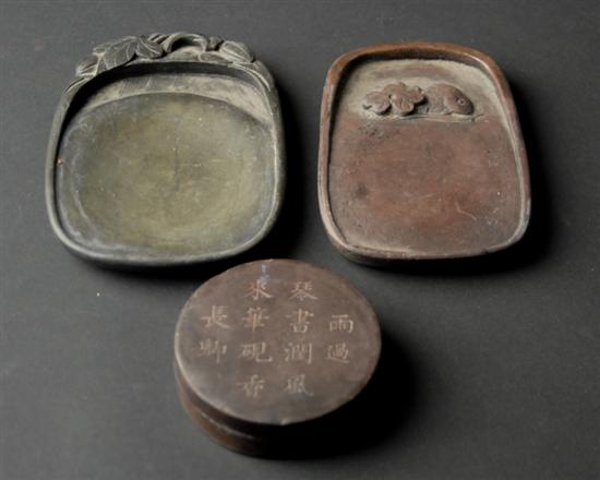 Appraisal: Three th C Chinese Ink Stones one a round lidded