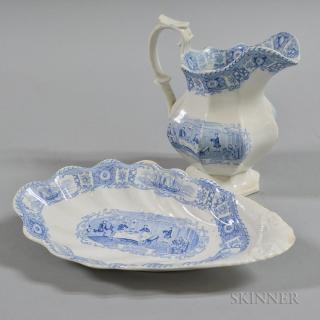 Appraisal: Small Staffordshire Transfer-printed Gentlemen's Cabin Pitcher and Undertray James and