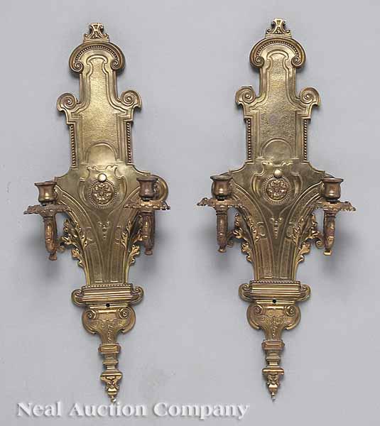 Appraisal: A Pair of Bronze Two-Light Sconces in the Louis XVI