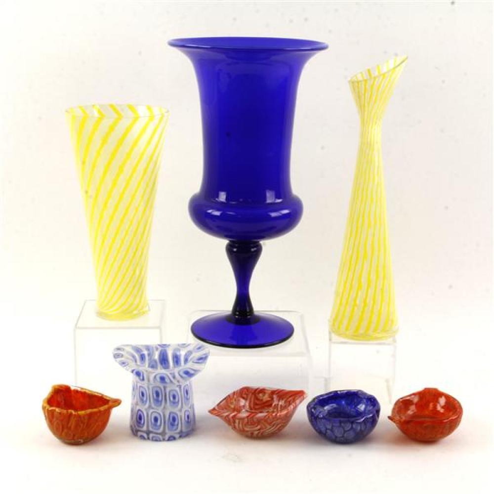 Appraisal: EIGHT DECORATIVE MID CENTURY MODERN GLASS ITEMS INCL A FRATELLI