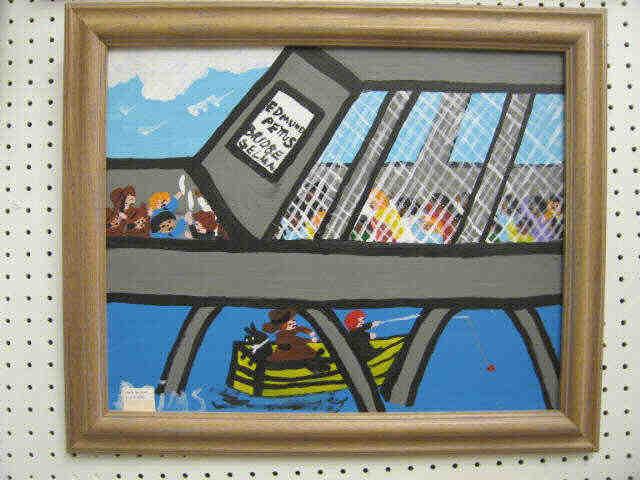 Appraisal: Bernice Sims Folk Art Oil Edmund Pettus Bridge Selma Alabama