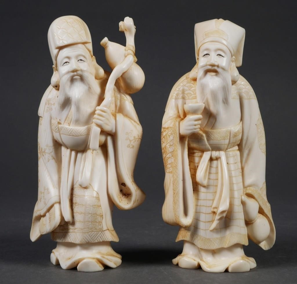 Appraisal: Two old carved figures depicting Chinese immortals or wise men