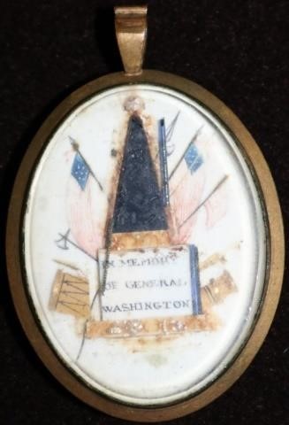 Appraisal: GEORGE WASHINGTON MEMORIAL PENDANT SCRIMSHAWWHALE'S TOOTH PLAQUE WITH BALEEN MONUMENT