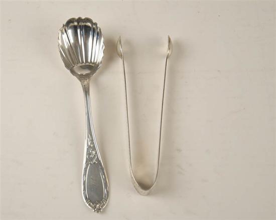 Appraisal: Two Coin Silver Sugar Servers a tongs by Daniel Boyer