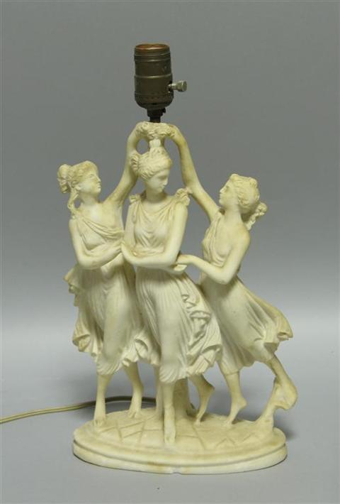 Appraisal: ALLEGORICAL FIGURAL LAMP Cast as three dancing graces in faux