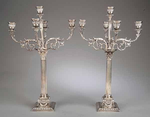 Appraisal: A Pair of Elkington Silverplate Five-Light Candelabra Elkington hallmarks and