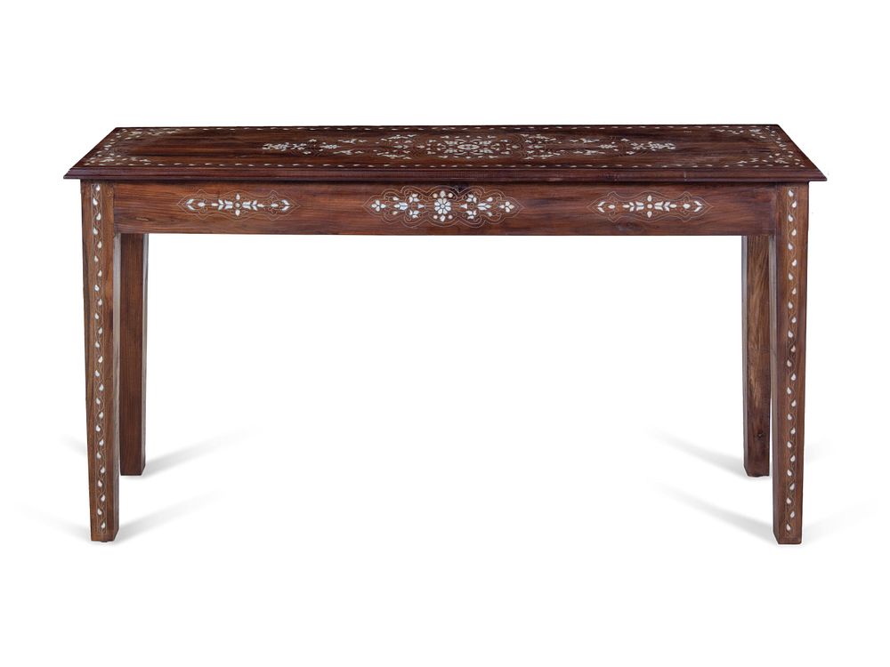 Appraisal: A Syrian Mother-of-Pearl and Metal Inlaid Walnut Console Table A