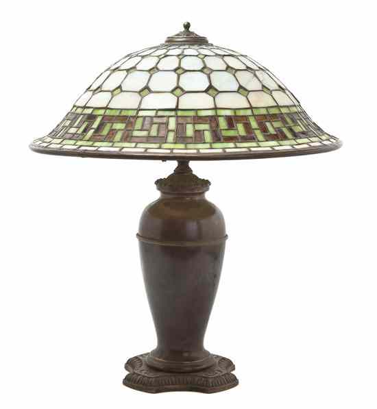 Appraisal: An American Leaded Glass Table Lamp the bellform shade with