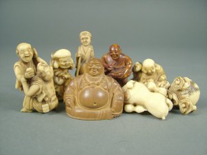 Appraisal: Seven carved ivory netsuke th century and later to include